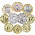 Набор из 10 монет России 2023 года, юбилейные монеты номиналом 10 и 25 рублей
