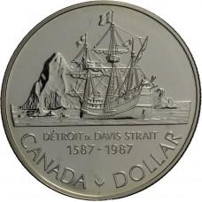 Канада 1 доллар 1987. Корабль-парусник Детройт. Серебро. ПРУФ