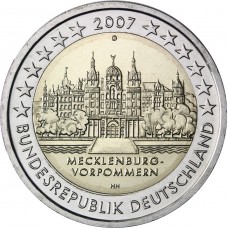 2 Евро 2007 Германия XF (G).Вторая монета серии «Федеральные земли Германии» — Мекленбург-Передняя Померания
