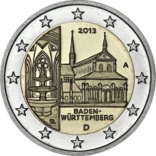 2 Евро 2013 Германия XF (D ).Восьмая монета серии «Федеральные земли Германии» — Монастырь Маульбронн