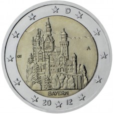 2 Евро 2012 Германия XF .Седьмая монета серии «Федеральные земли Германии» — Замок Нойшванштайн