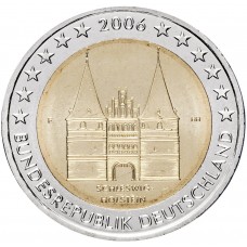 2 Евро 2006 Германия XF (F).Первая монета серии «Федеральные земли Германии» — Шлезвиг-Гольштейн