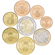 Набор евро монет Австрия 2010-2016, 8 штук UNC