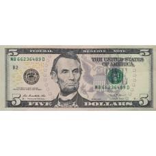 США 5 долларов 2013 B2 Нью-Йорк aUNC