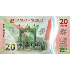 Мексика 20 песо 2021- Юбилейная -200 лет Независимости Мексики, пластик, UNC пресс