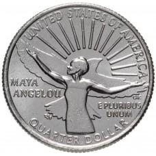 25 центов США 2022 - Майя Анжелу с новым типом портрета Дж.Вашингтона, двор D-Денвер, Американские женщины (№1)
