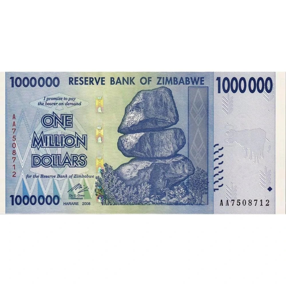 Купюры большого номинала. Банкноты Зимбабве. 1000000 ₽ купюра с животными.